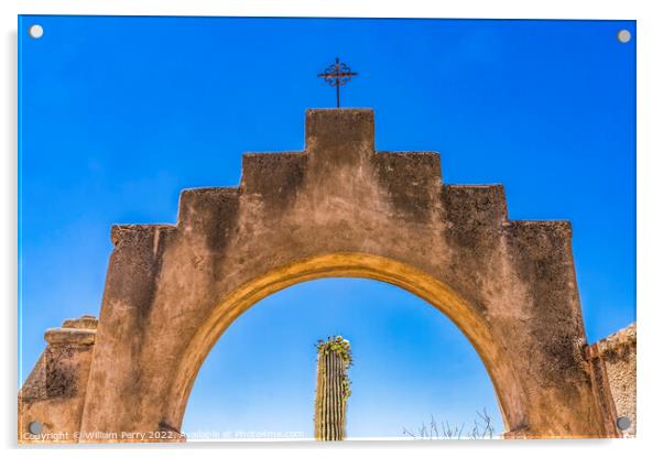 Garden Gate Cactus Mission San Xavier Church Tucson Arizona Acrylic by William Perry