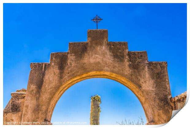 Garden Gate Cactus Mission San Xavier Church Tucson Arizona Print by William Perry