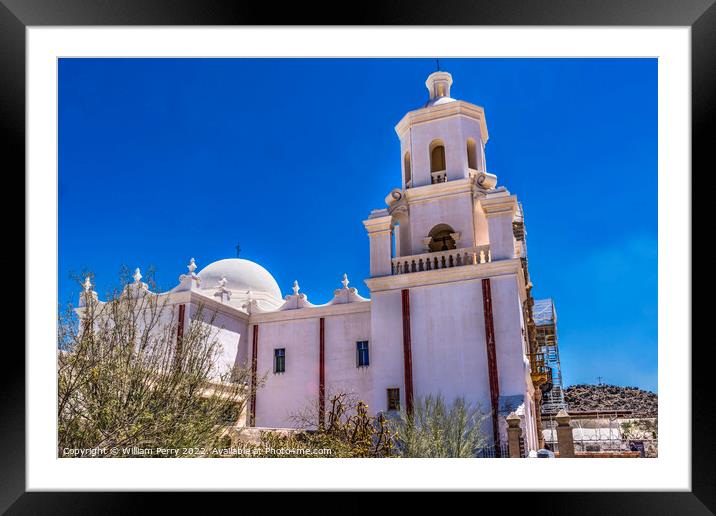 Towers Mission San Xavier del Bac Catholic Church Tuscon Arizona Framed Mounted Print by William Perry