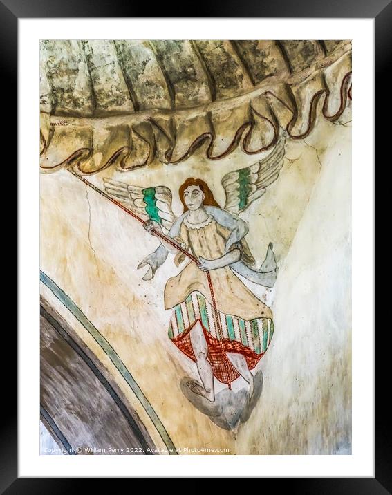 Angel Fresco Mission San Xavier Catholic Church Tucson Arizona Framed Mounted Print by William Perry
