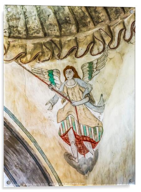 Angel Fresco Mission San Xavier Catholic Church Tucson Arizona Acrylic by William Perry
