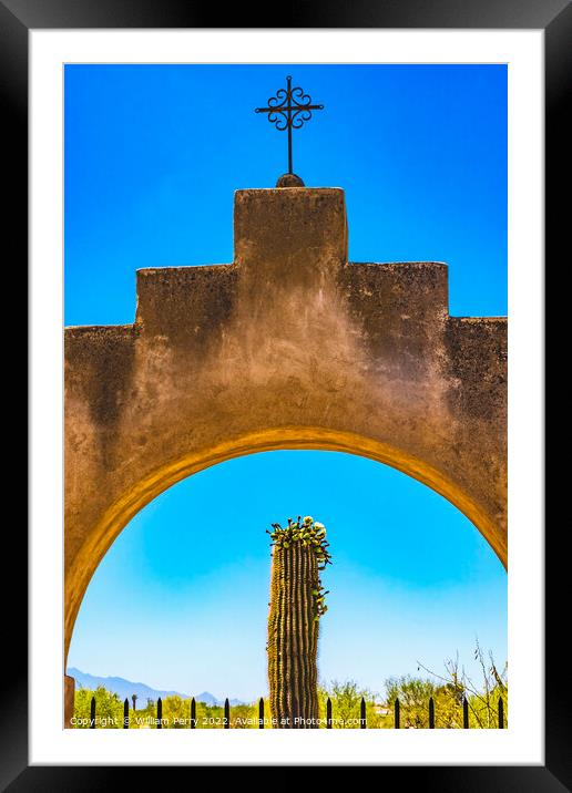Gate Saguaro Cactus Mission San Xavier Church Tucson Arizona Framed Mounted Print by William Perry