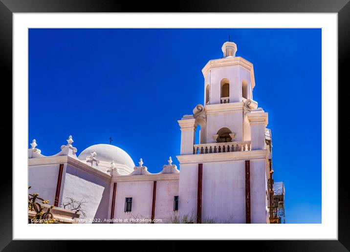 Towers Mission San Xavier del Bac Catholic Church Tucson Arizona Framed Mounted Print by William Perry
