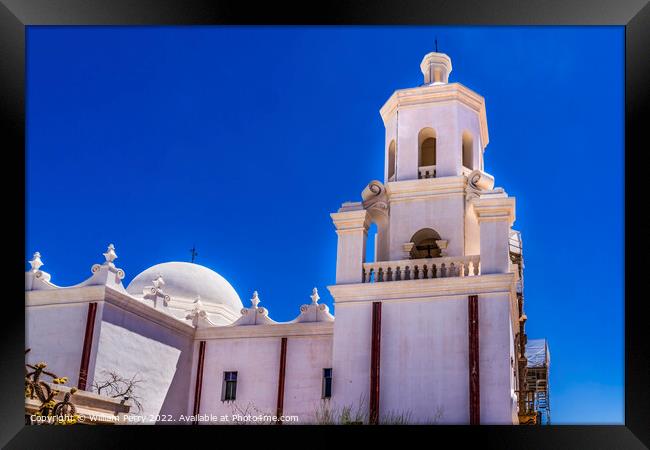 Towers Mission San Xavier del Bac Catholic Church Tucson Arizona Framed Print by William Perry