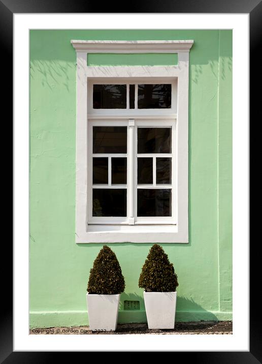 Pastel mint green window in historic city centre - Brazil Framed Mounted Print by Gordon Dixon