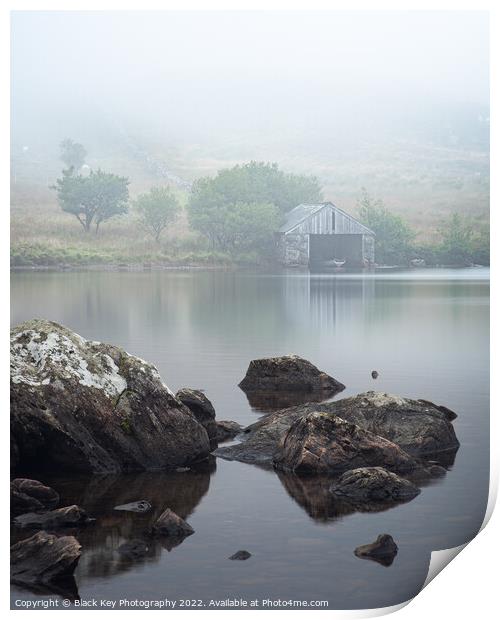 Cregennan Lakes Boathouse Print by Black Key Photography