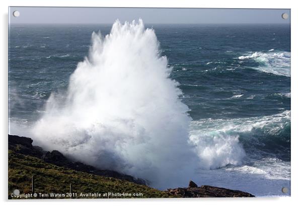 Crashing Wave at Sennen Cornwall Acrylic by Terri Waters