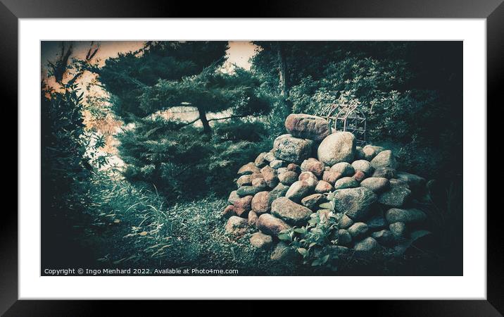The stone grave at the lake Framed Mounted Print by Ingo Menhard