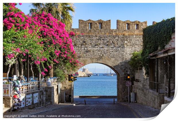 Looking through a gateway to the harbour, Rhodes Town, Greece Print by Kevin Hellon