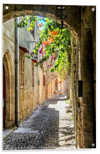 Narrow street in Rhodes old town, Greece Acrylic by Kevin Hellon