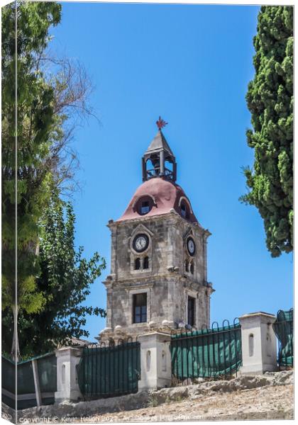 The old Rolloi clock tower, Rhodes, Town, Greece Canvas Print by Kevin Hellon