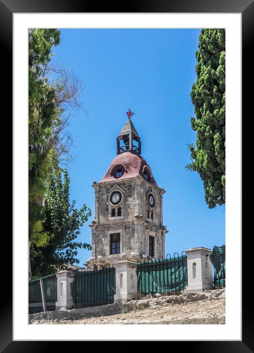 The old Rolloi clock tower, Rhodes, Town, Greece Framed Mounted Print by Kevin Hellon