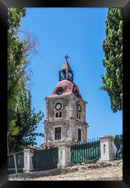 The old Rolloi clock tower, Rhodes, Town, Greece Framed Print by Kevin Hellon