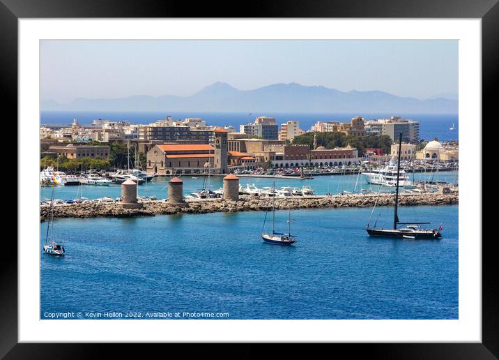 View over the harbour, Rhodes Town, Greece Framed Mounted Print by Kevin Hellon