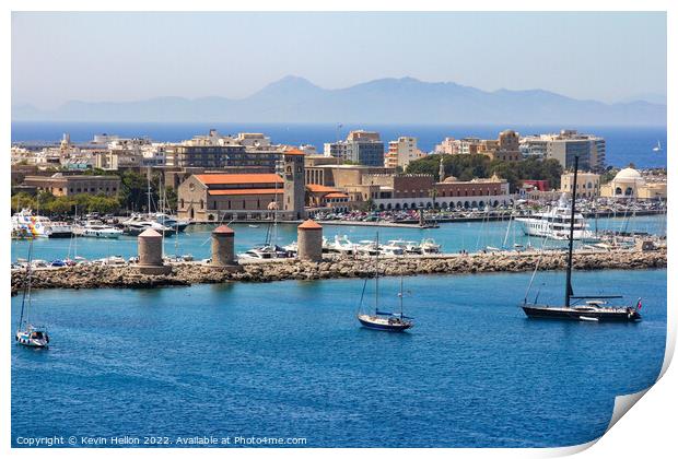 View over the harbour, Rhodes Town, Greece Print by Kevin Hellon