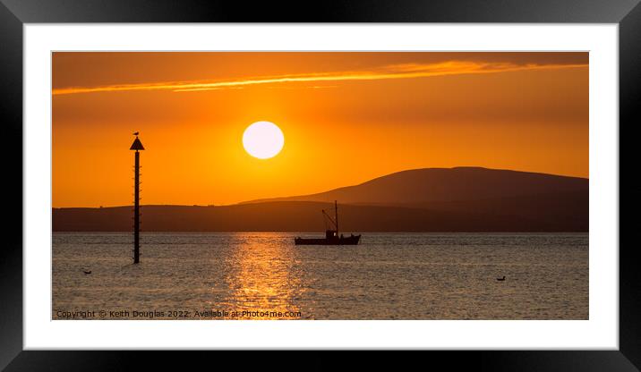 Morecambe Bay Sunset with fishing boat Framed Mounted Print by Keith Douglas