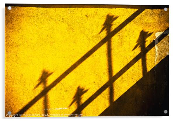Four spears on yellow wall Acrylic by Ingo Menhard
