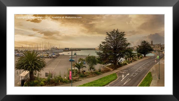 Penzance Cornwall, Harbour veiw at Sunset Framed Mounted Print by kathy white