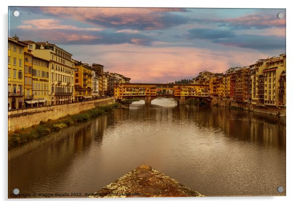 Famous Bridge of Ponte Vecchio of Florence, Italy. Acrylic by Maggie Bajada