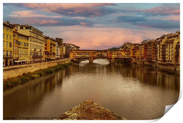 Famous Bridge of Ponte Vecchio of Florence, Italy. Print by Maggie Bajada