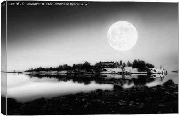 Full Moon over Harakka Island Monochrome Canvas Print by Taina Sohlman