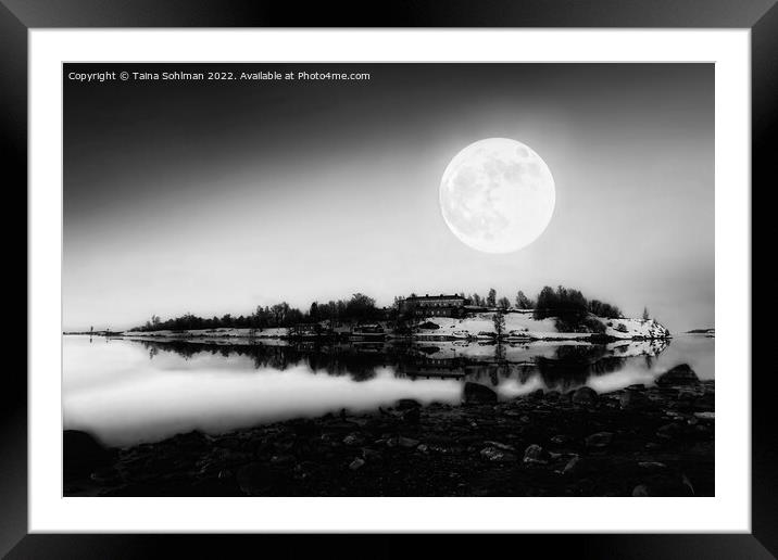 Full Moon over Harakka Island Monochrome Framed Mounted Print by Taina Sohlman