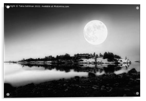 Full Moon over Harakka Island Monochrome Acrylic by Taina Sohlman