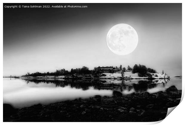 Full Moon over Harakka Island Monochrome Print by Taina Sohlman