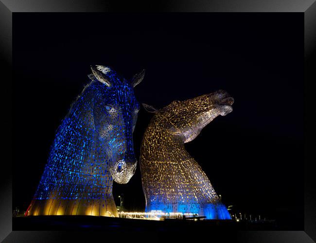 The Kelpies at night. Framed Print by Tommy Dickson