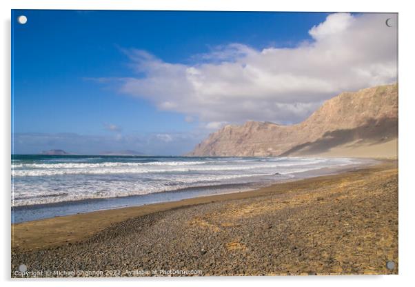 The beach and cliffs at Famara, Lanzarote Acrylic by Michael Shannon