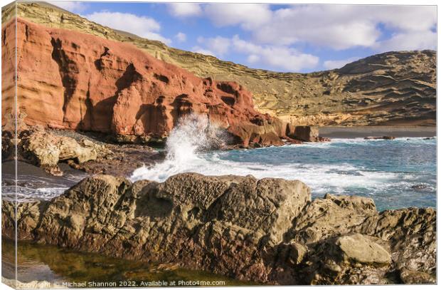 Volcanic cliffs at El Golfo, Lanzarote Canvas Print by Michael Shannon