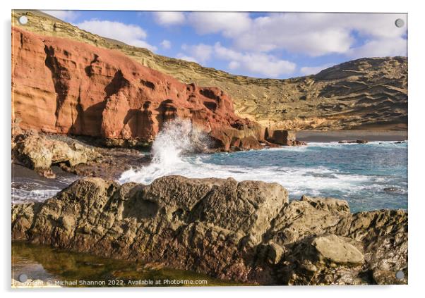 Volcanic cliffs at El Golfo, Lanzarote Acrylic by Michael Shannon