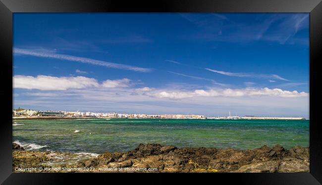 Harbour and seafront, Corralejo, Fuerteventura Framed Print by Michael Shannon