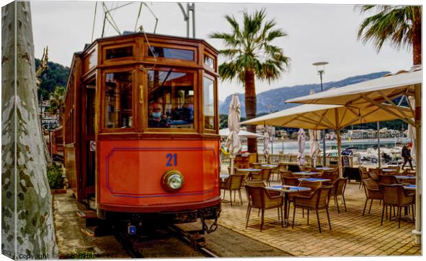 Tram Arriving At Puerto Soller Canvas Print by Peter F Hunt