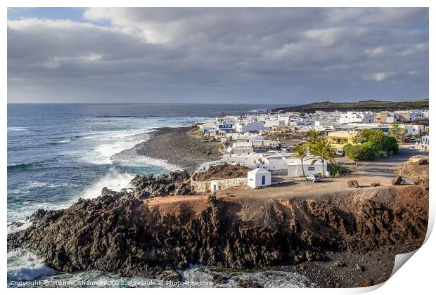 The small fishing village of El Golfo in Lanzarote Print by Michael Shannon