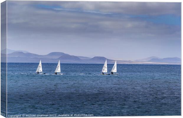 Four Sailing Boats, Playa Blanca, Lanzarote Canvas Print by Michael Shannon