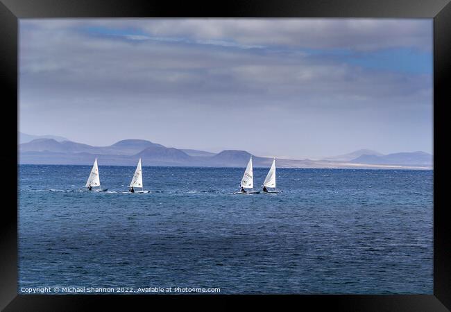 Four Sailing Boats, Playa Blanca, Lanzarote Framed Print by Michael Shannon