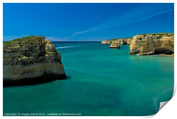 Turquoise by the Cliffs in Algarve Print by Angelo DeVal