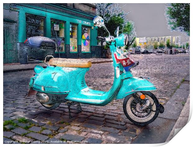 Green Vespa Scooter in Dundee - Scotland.  Print by Peter Gaeng