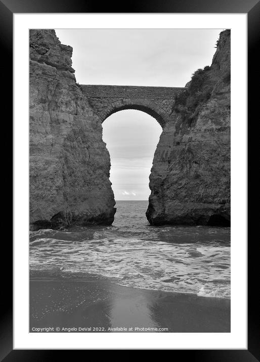 Bridge and horizon in Estudantes Beach. Monochrome Framed Mounted Print by Angelo DeVal