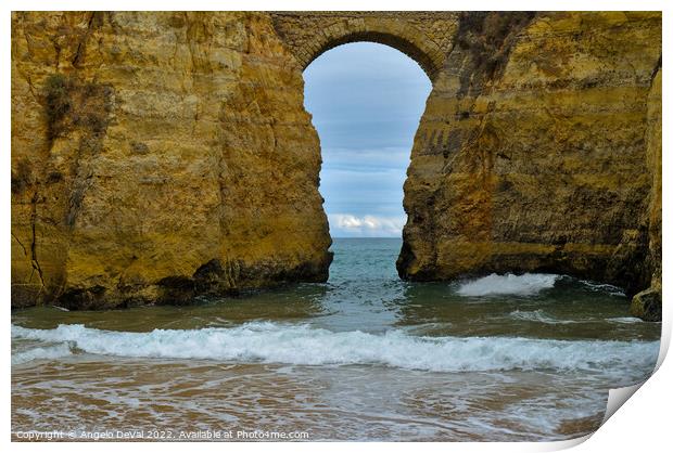 Estudantes Beach Scene and Bridge over cliffs in Lagos Print by Angelo DeVal