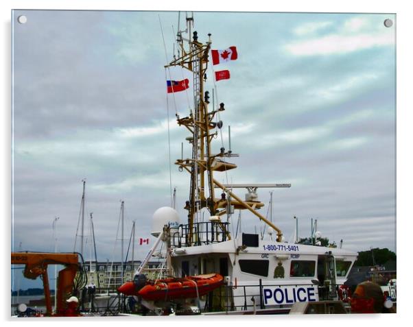 RCMP Police boat Acrylic by Stephanie Moore