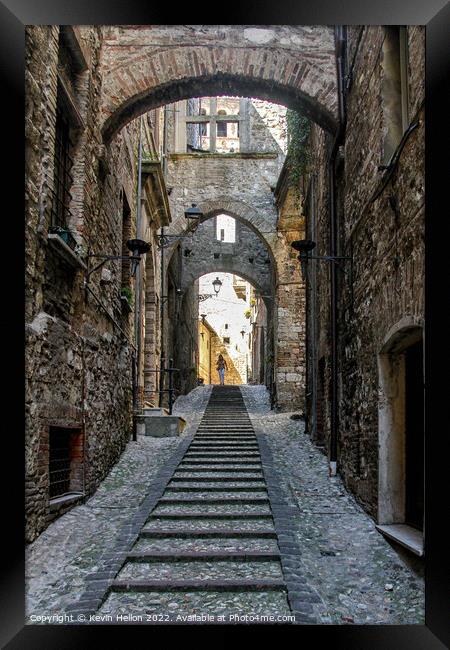 Medieval street in Narni, Umbria, Italy Framed Print by Kevin Hellon
