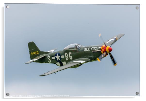 North American P51D Old Crow flies by in a darkening sky. Acrylic by Steve de Roeck