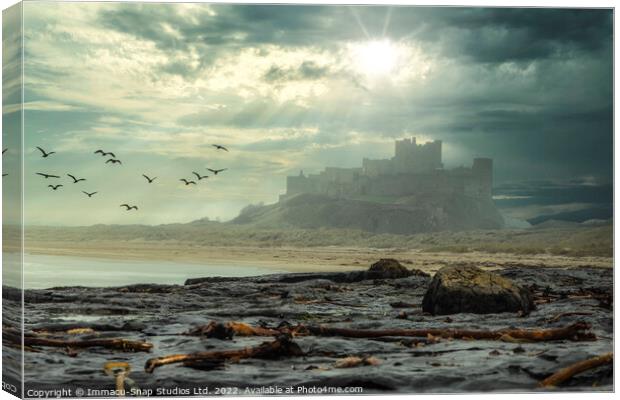  Misty Morning at Bamburgh Castle Canvas Print by Storyography Photography