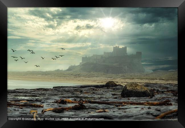  Misty Morning at Bamburgh Castle Framed Print by Storyography Photography