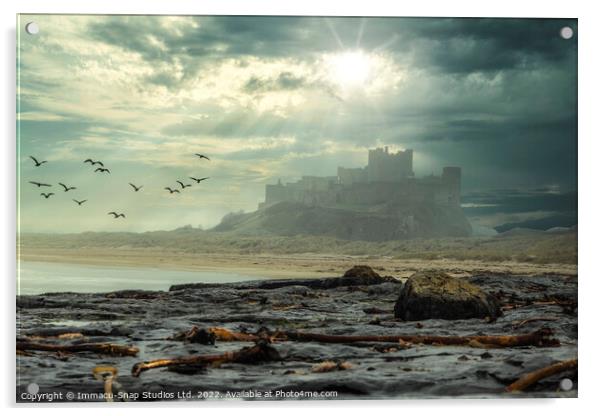  Misty Morning at Bamburgh Castle Acrylic by Storyography Photography