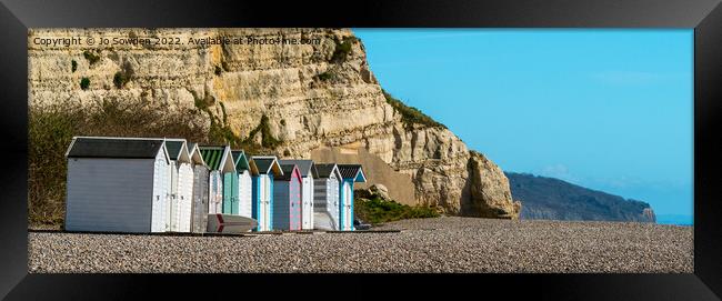 Beach huts, Beer Devon Framed Print by Jo Sowden