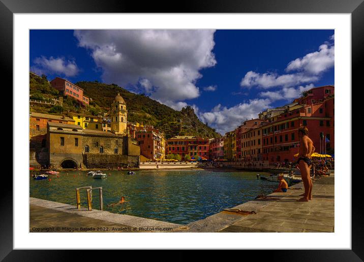 Coastal villages, Monterosso in Cinque Terre, Italy. Framed Mounted Print by Maggie Bajada