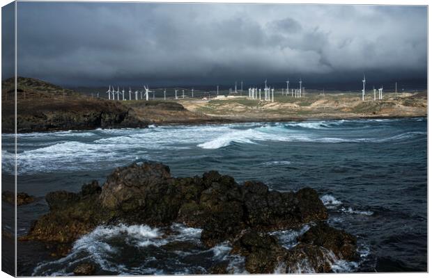 Wind turbines and rough seas Tenerife Canvas Print by Phil Crean